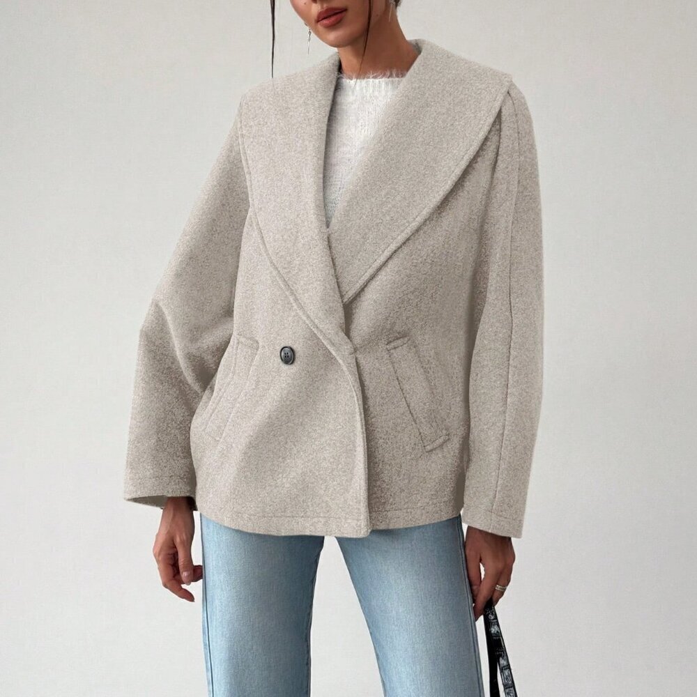 Khaki Casual Women's Elegant Lapel Versatile Coat - Picture 7 of 7